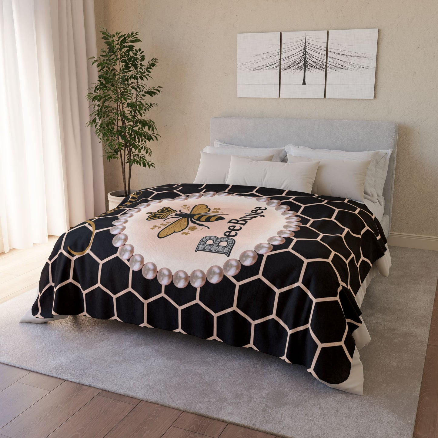 Personalized Luxurious Bee Boujee Pearl-Print Sherpa Fleece Blanket - 2 Sizes and 3 Designs