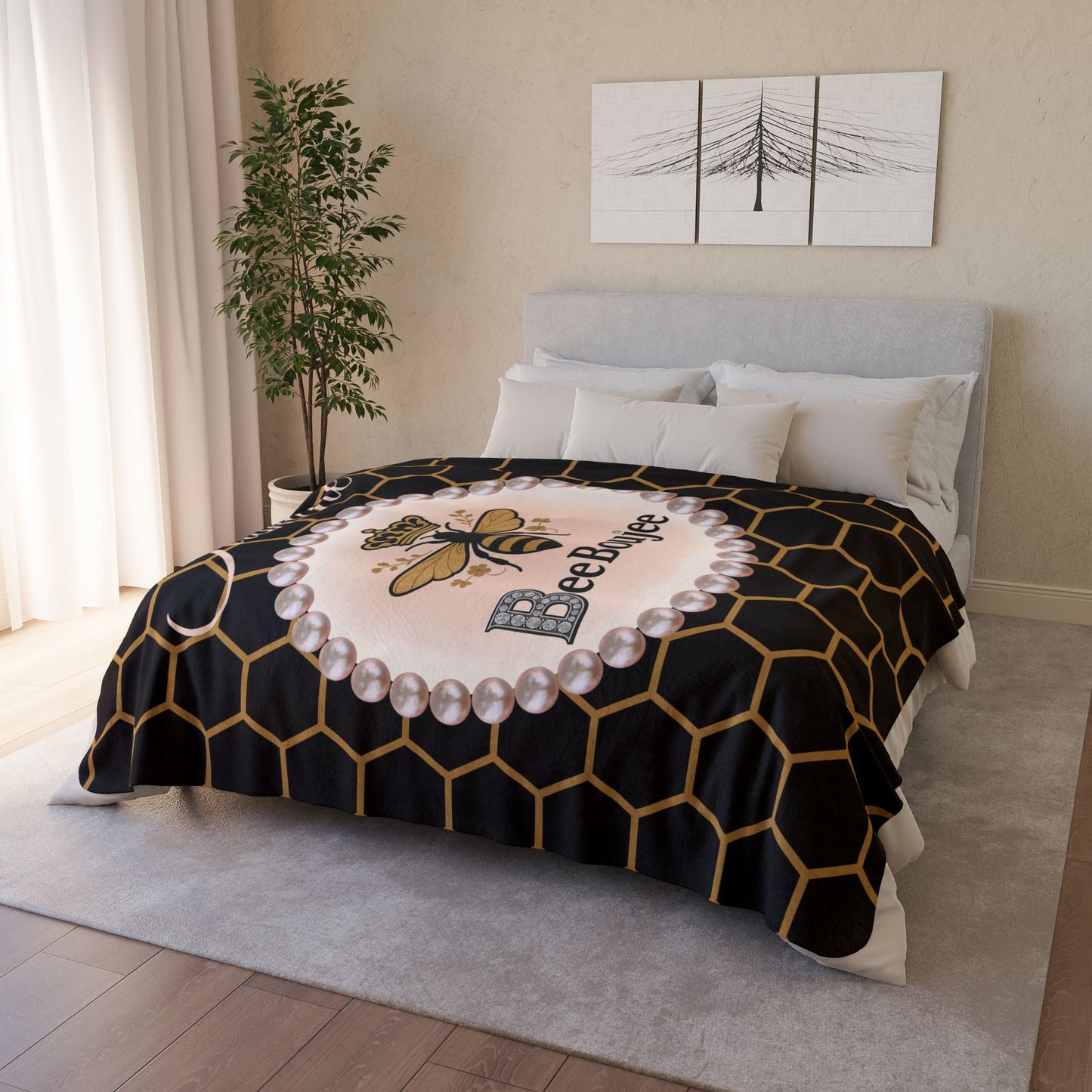 Personalized Luxurious Bee Boujee Pearl-Print Sherpa Fleece Blanket - 2 Sizes and 3 Designs