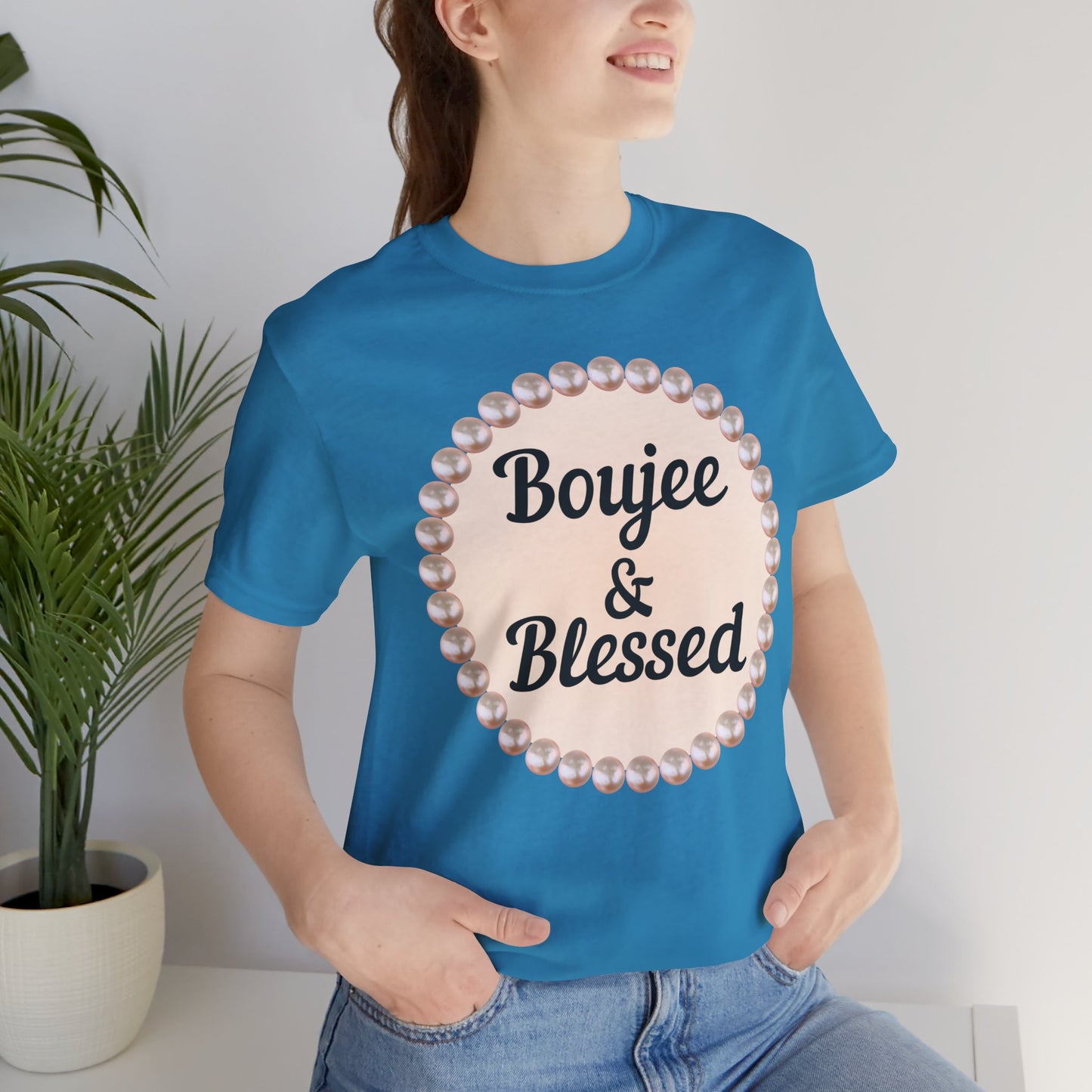 CUSTOMIZABLE Boujee & Blessed Pearl Emblem Jersey Tee