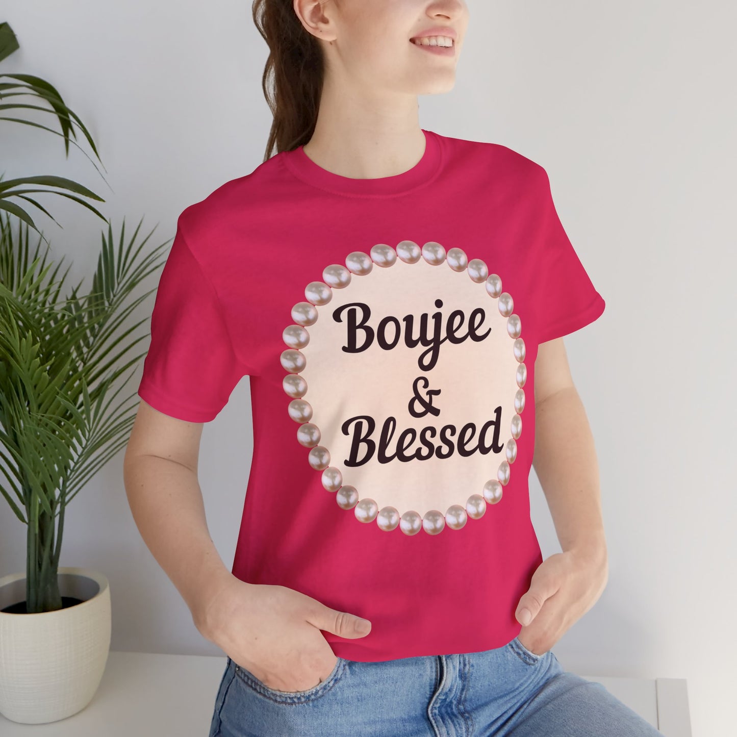 CUSTOMIZABLE Boujee & Blessed Pearl Emblem Jersey Tee