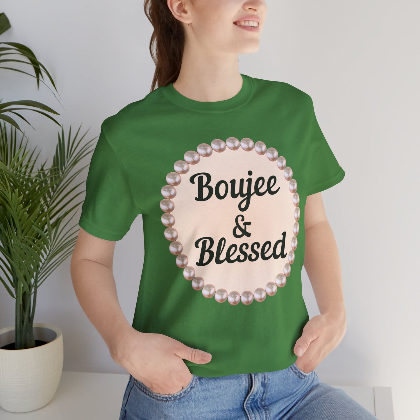CUSTOMIZABLE Boujee & Blessed Pearl Emblem Jersey Tee