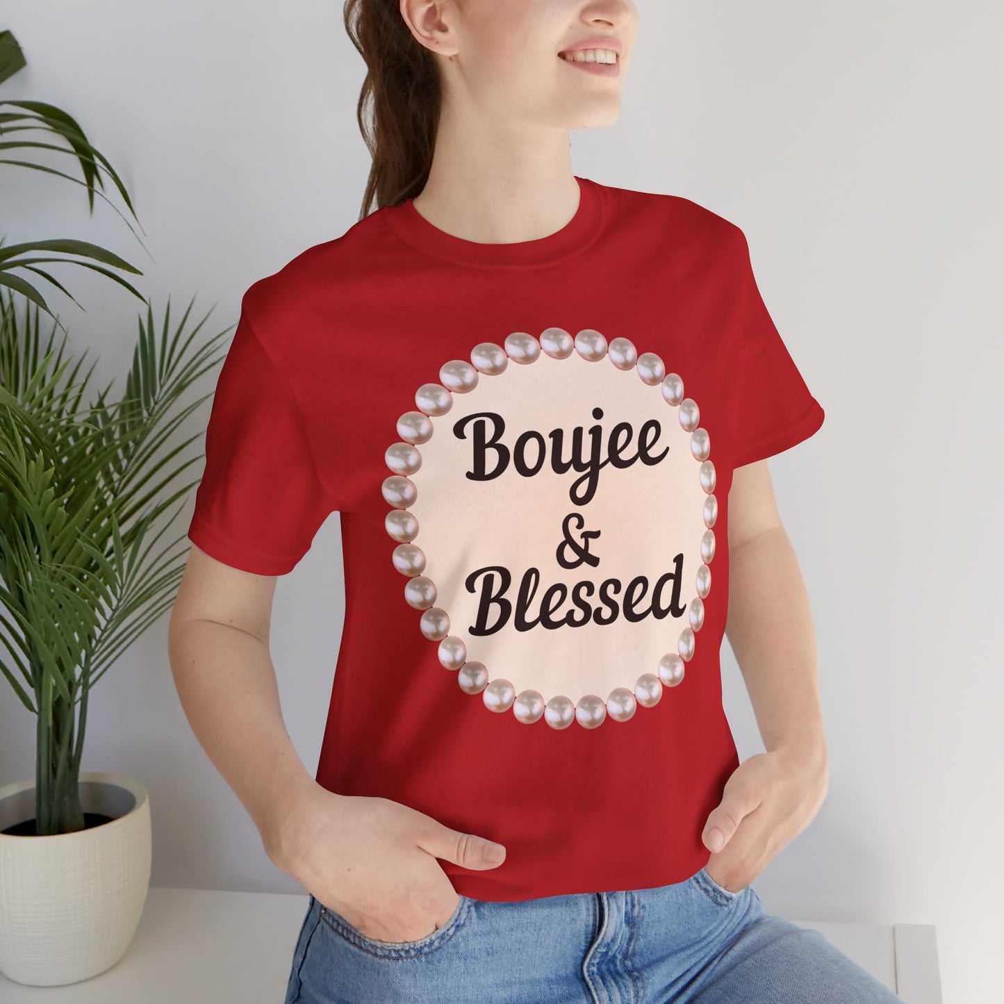 CUSTOMIZABLE Boujee & Blessed Pearl Emblem Jersey Tee
