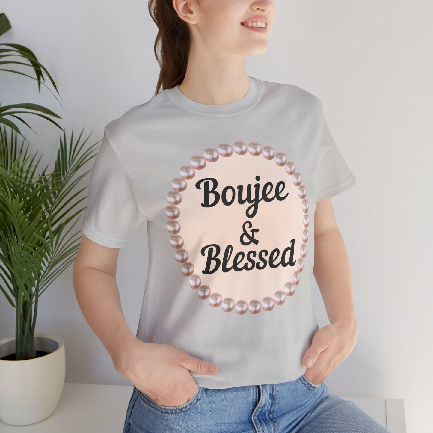 CUSTOMIZABLE Boujee & Blessed Pearl Emblem Jersey Tee