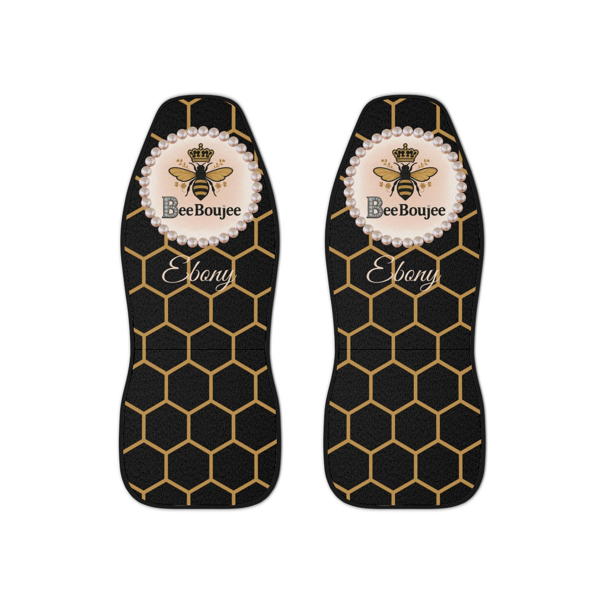 Personalized Bee Boujee Pearl-Emblem Car Seat Covers - Golden Honeycomb