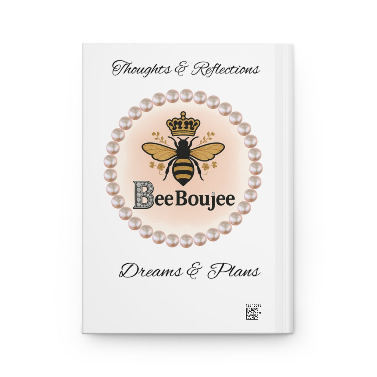 Personalized Boujee Journal with Pearl-Framed Bee Emblem - Hardcover Journal Matte White