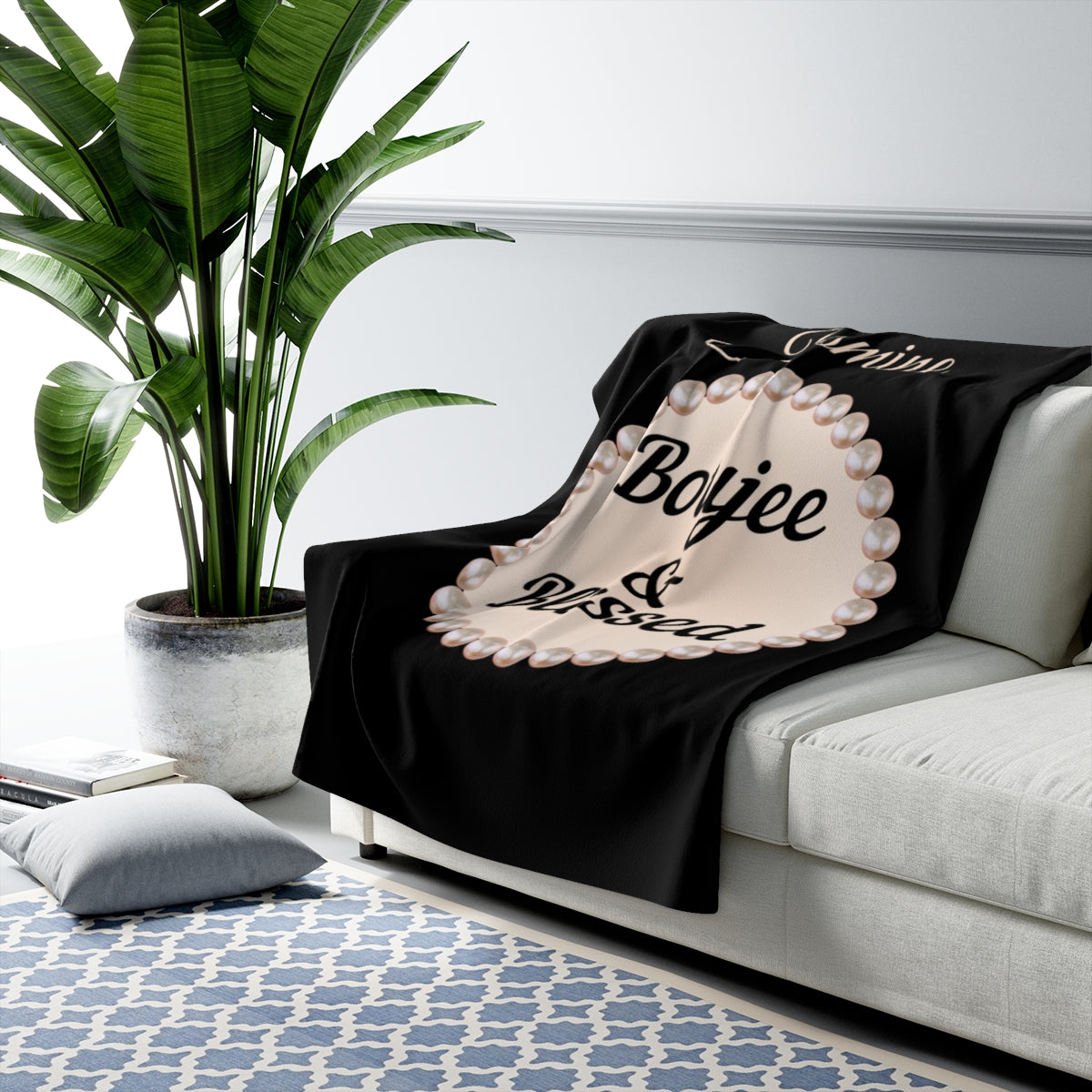 Personalized Luxurious Bee Boujee Pearl-Print Sherpa Fleece Blanket - 2 Sizes and 3 Designs