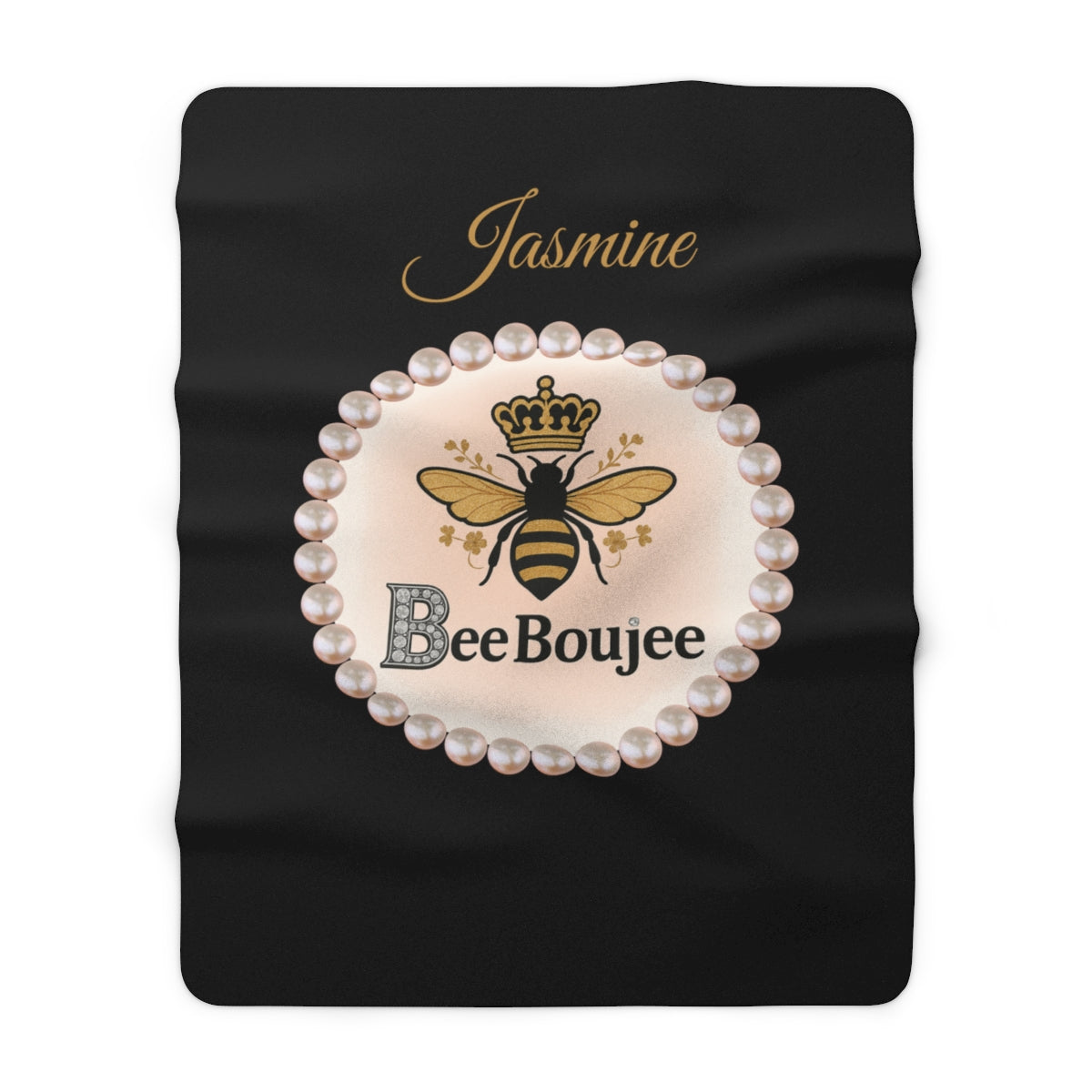 Personalized Luxurious Bee Boujee Pearl-Print Sherpa Fleece Blanket - 2 Sizes and 3 Designs