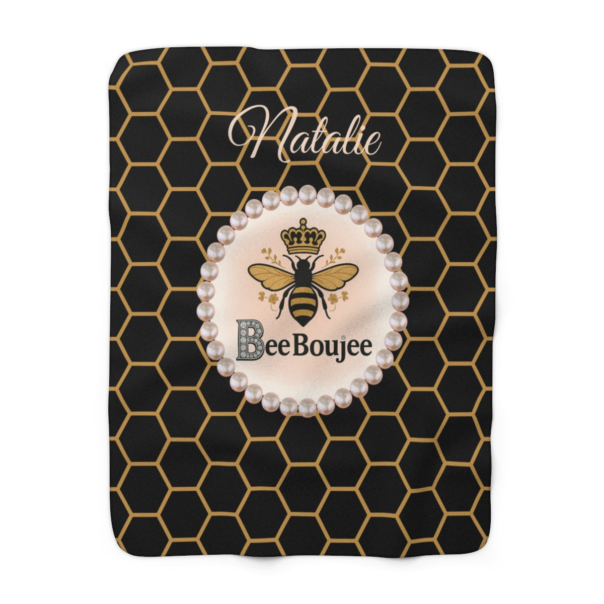 Personalized Luxurious Bee Boujee Pearl-Print Sherpa Fleece Blanket - 2 Sizes and 3 Designs