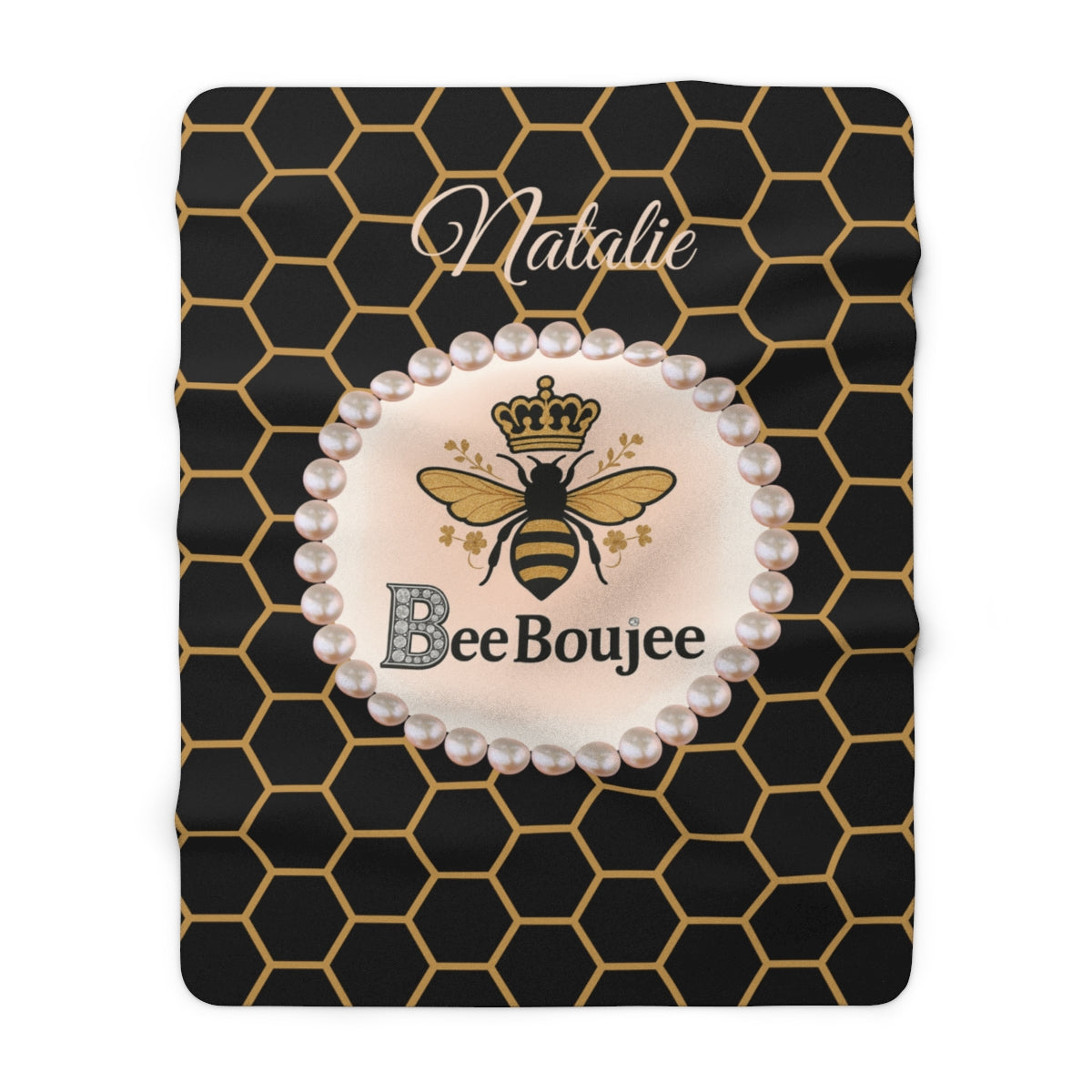 Personalized Luxurious Bee Boujee Pearl-Print Sherpa Fleece Blanket - 2 Sizes and 3 Designs