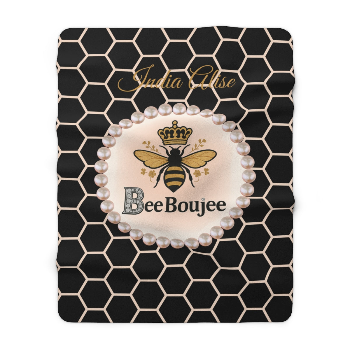 Personalized Luxurious Bee Boujee Pearl-Print Sherpa Fleece Blanket - 2 Sizes and 3 Designs
