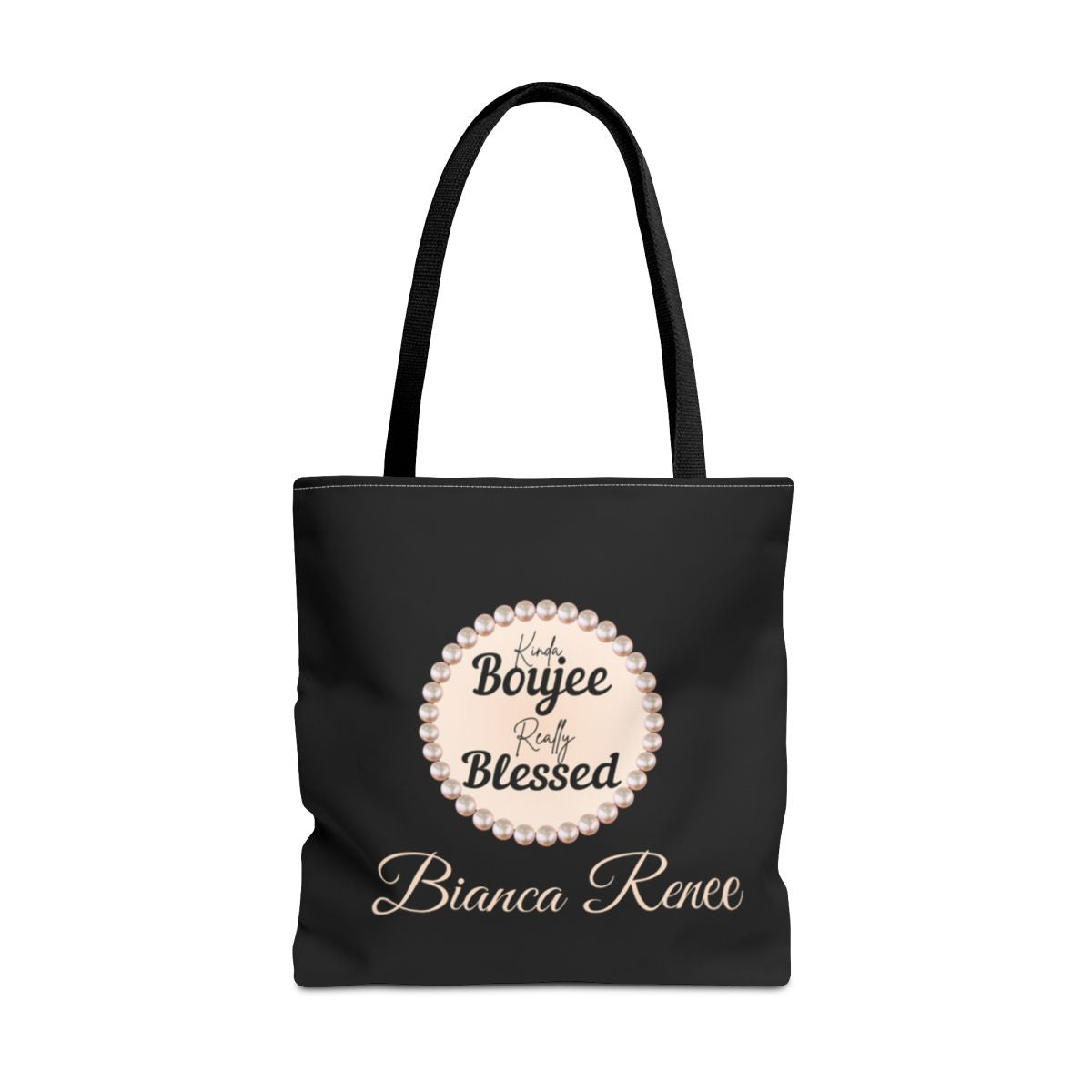 Personalized “Kinda Boujee, Really Blessed” Luxe Tote — Black, Peach Honeycomb & Golden Honeycomb