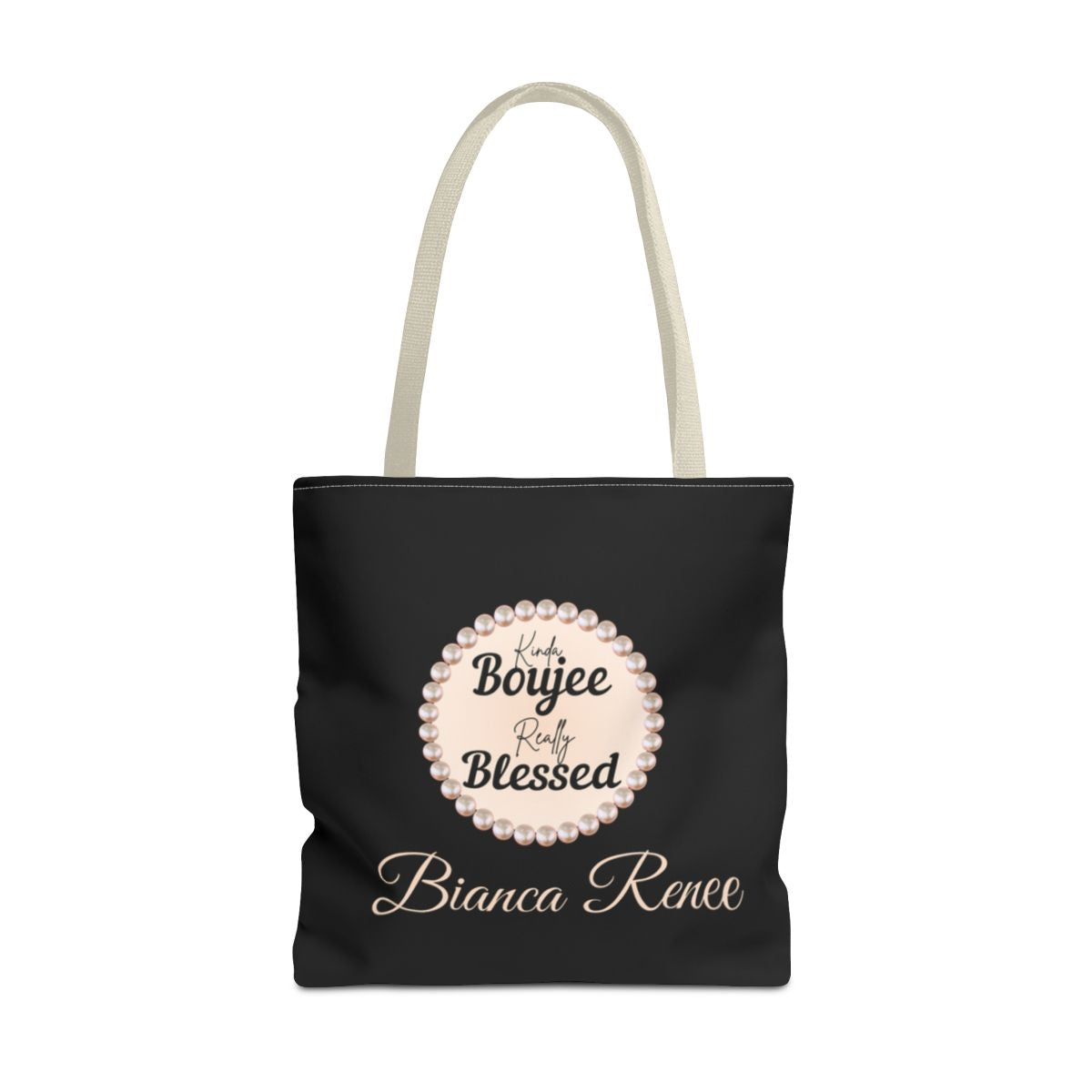 Personalized “Kinda Boujee, Really Blessed” Luxe Tote — Black, Peach Honeycomb & Golden Honeycomb