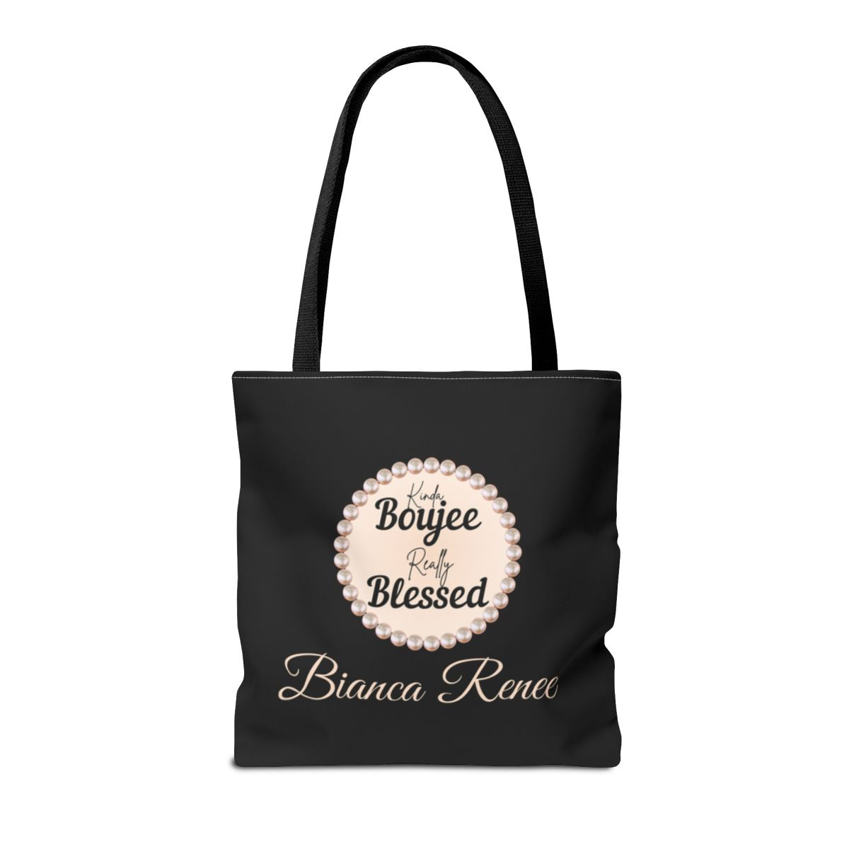 Personalized “Kinda Boujee, Really Blessed” Luxe Tote — Black, Peach Honeycomb & Golden Honeycomb