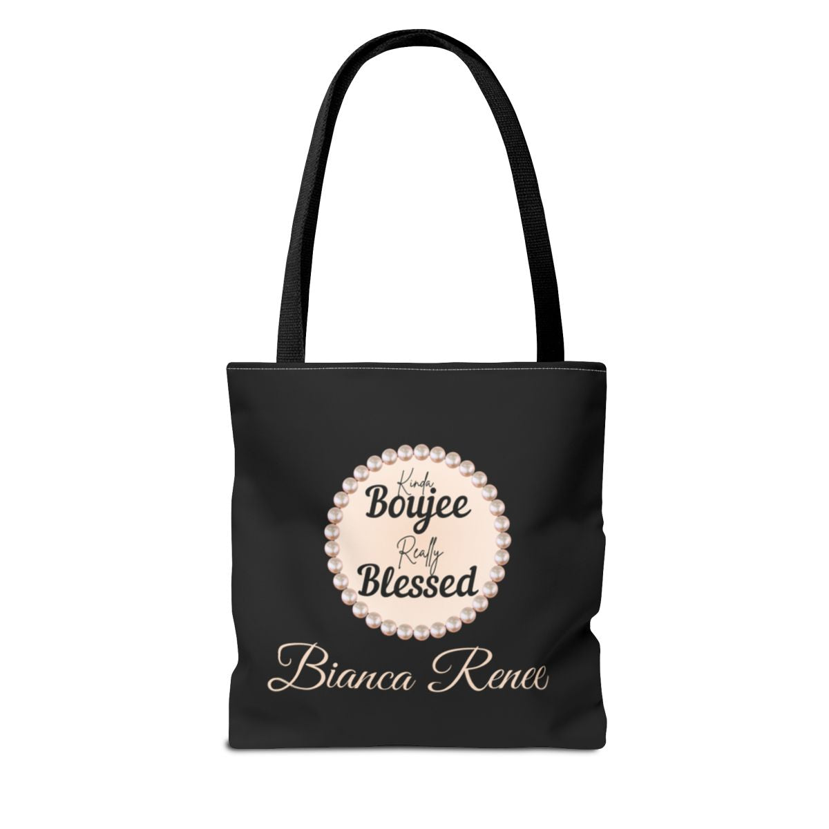 Personalized “Kinda Boujee, Really Blessed” Luxe Tote — Black, Peach Honeycomb & Golden Honeycomb