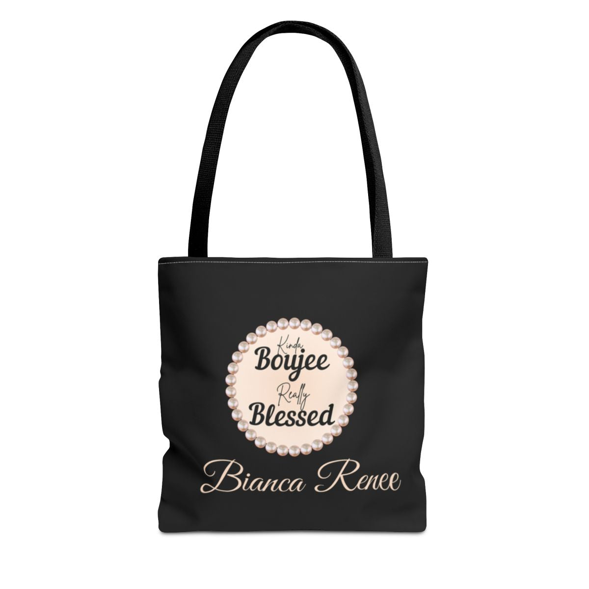 Personalized “Kinda Boujee, Really Blessed” Luxe Tote — Black, Peach Honeycomb & Golden Honeycomb