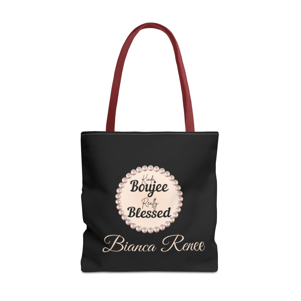 Personalized “Kinda Boujee, Really Blessed” Luxe Tote — Black, Peach Honeycomb & Golden Honeycomb