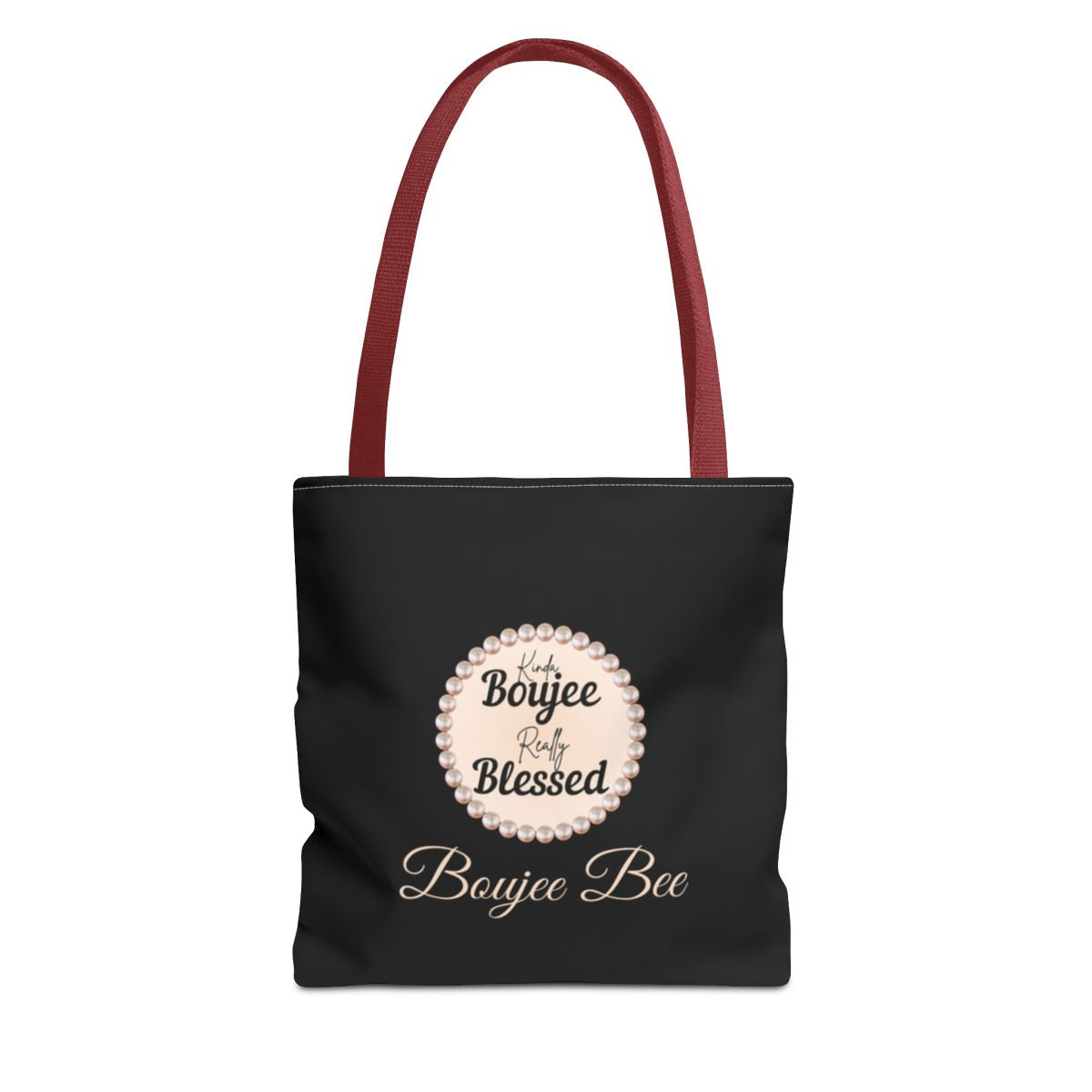 Personalized “Kinda Boujee, Really Blessed” Luxe Tote — Black, Peach Honeycomb & Golden Honeycomb