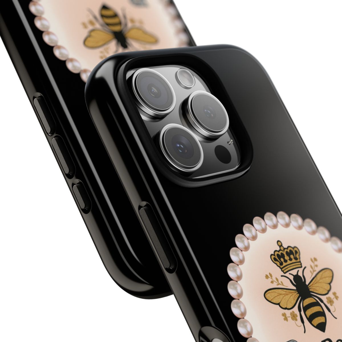 Personalized Boujee-Themed Tough iPhone 16 Pro Case (Black and Pearl Emblem)