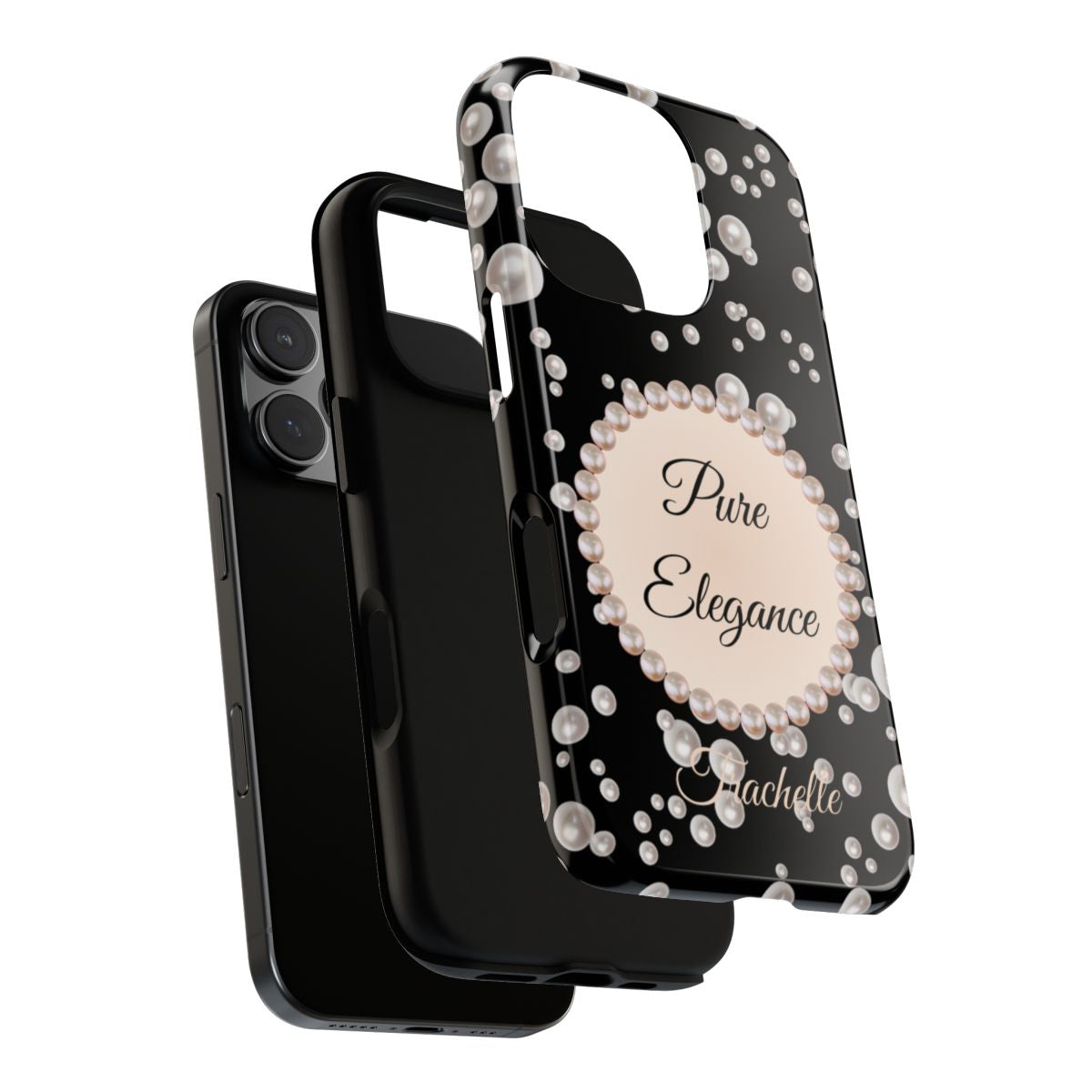 Personalized Boujee-Themed Tough iPhone 16 Pro Case (Black and Pearl Emblem)