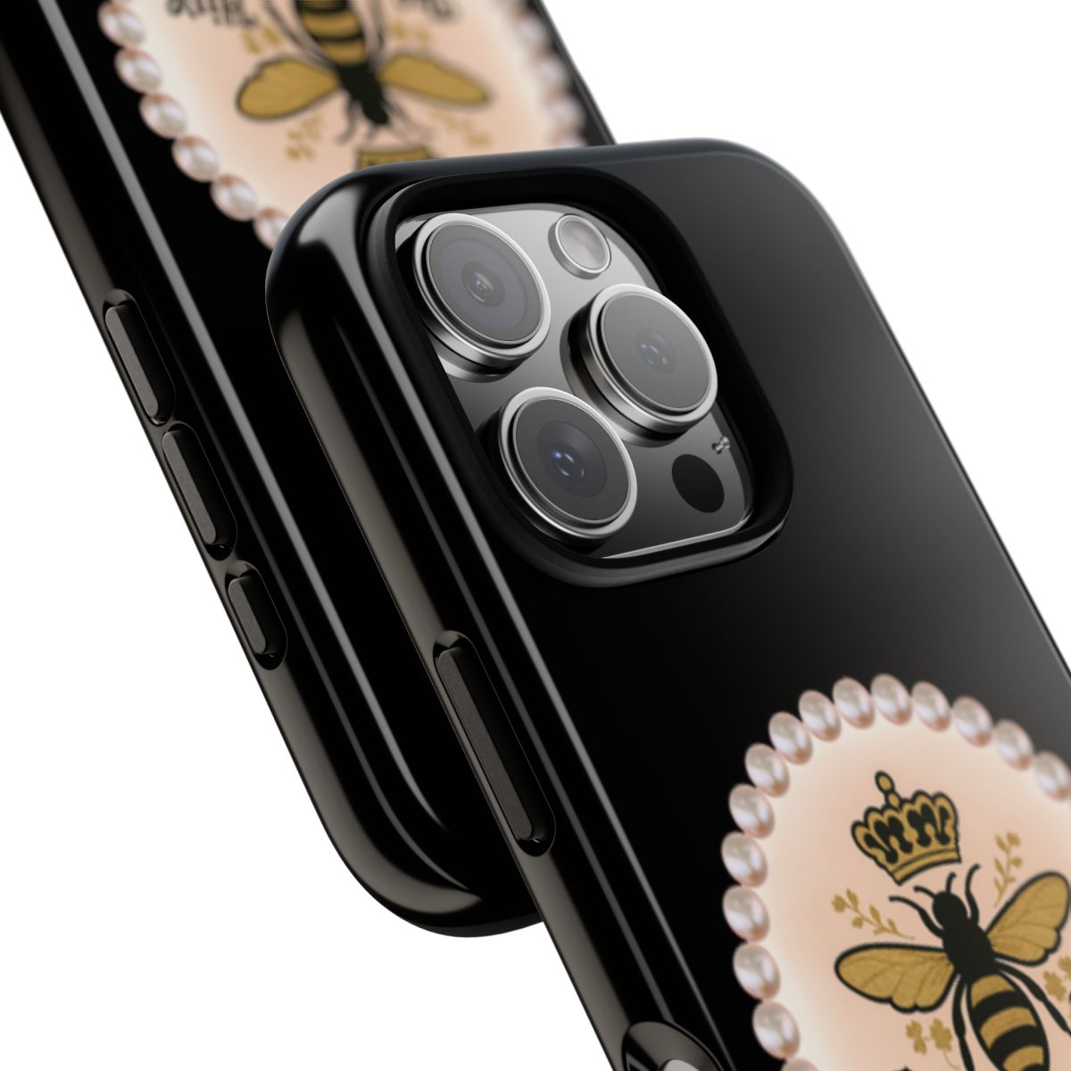 Personalized Boujee-Themed Tough iPhone 16 Pro Case (Black and Pearl Emblem)