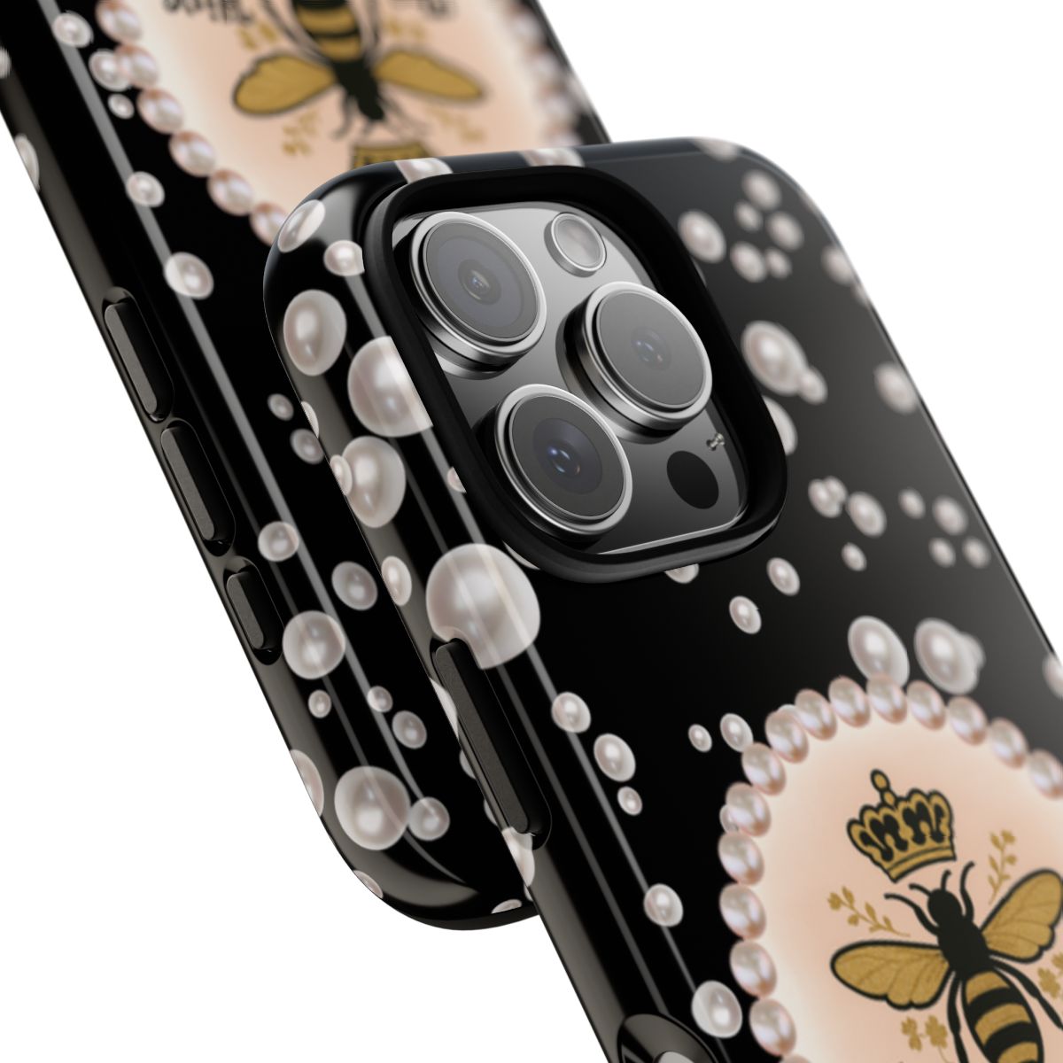 Personalized Boujee-Themed Tough iPhone 16 Pro Case (Black and Pearl Emblem)