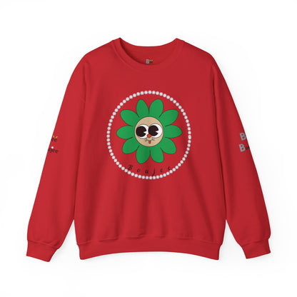 Boujee Flower Smiley Face Green Tan Wide-Eyed - Heavy Blend™ Light Colors Crewneck Sweatshirt