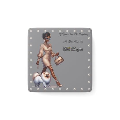 Bee Boujee in PEARLS - Porcelain Magnet 02, Square GREY