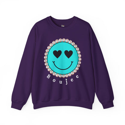 Bee Boujee - Boujee Smiley Face Turquoise in Pearls Heavy Blend™ Dark Colors Crewneck Sweatshirt