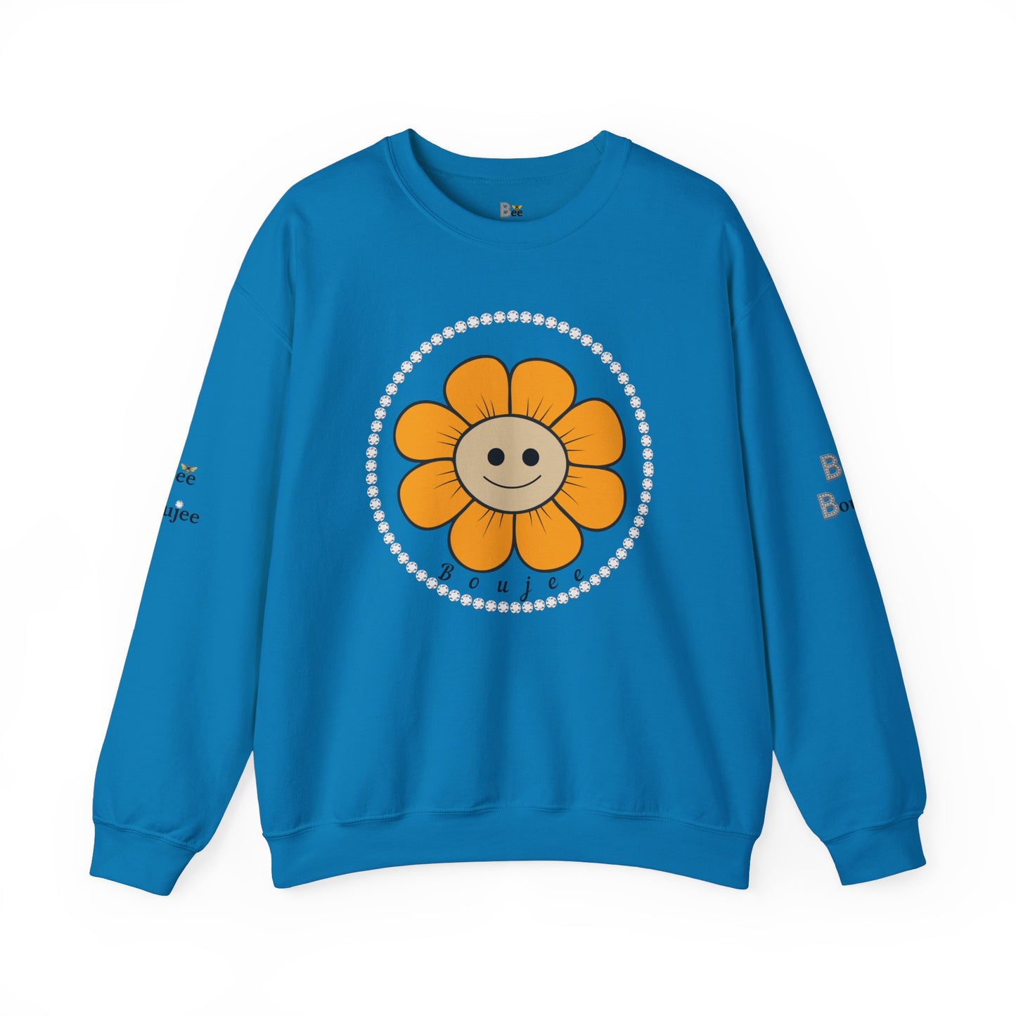 Boujee Flower Smiley Face Gold Tan - Heavy Blend™ Light Colors Crewneck Sweatshirt