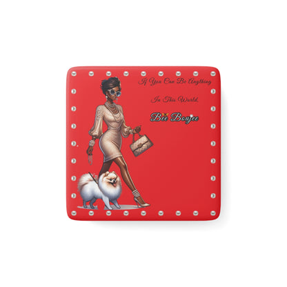 Bee Boujee in PEARLS - Porcelain Magnet 02, Square RED