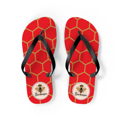 Bee Boujee Flip Flops - RED Golden Honeycomb - MEDIUM