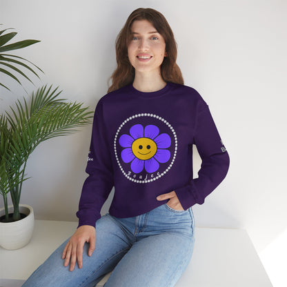 Boujee Flower Smiley Face Purple Gold - Heavy Blend™ Dark Colors Crewneck Sweatshirt