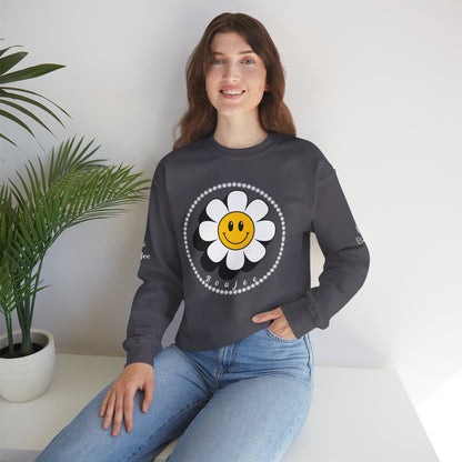 Boujee Flower Smiley Face White Gold - Heavy Blend™ Dark Colors Crewneck Sweatshirt