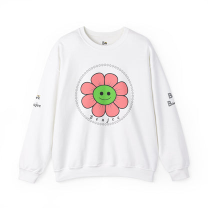 Boujee Flower Smiley Face Pink Green - Heavy Blend™ Light Colors Crewneck Sweatshirt