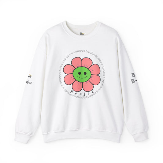 Boujee Flower Smiley Face Pink Green - Heavy Blend™ Light Colors Crewneck Sweatshirt