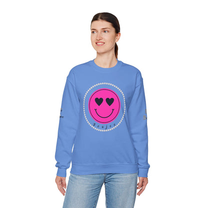 Boujee Smiley Face Heart Eyes Pink - Heavy Blend™ Light Colors Crewneck Sweatshirt