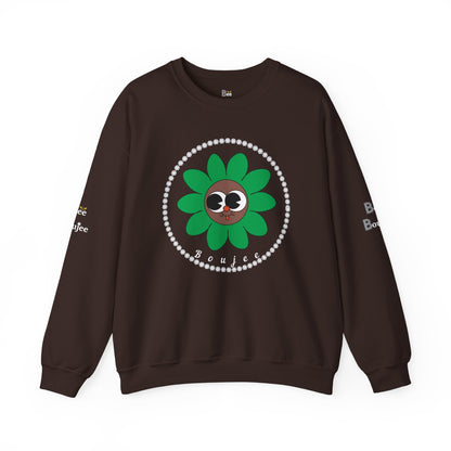 Boujee Flower Smiley Face Green Brown Wide-Eyed - Heavy Blend™ Dark Colors Crewneck Sweatshirt