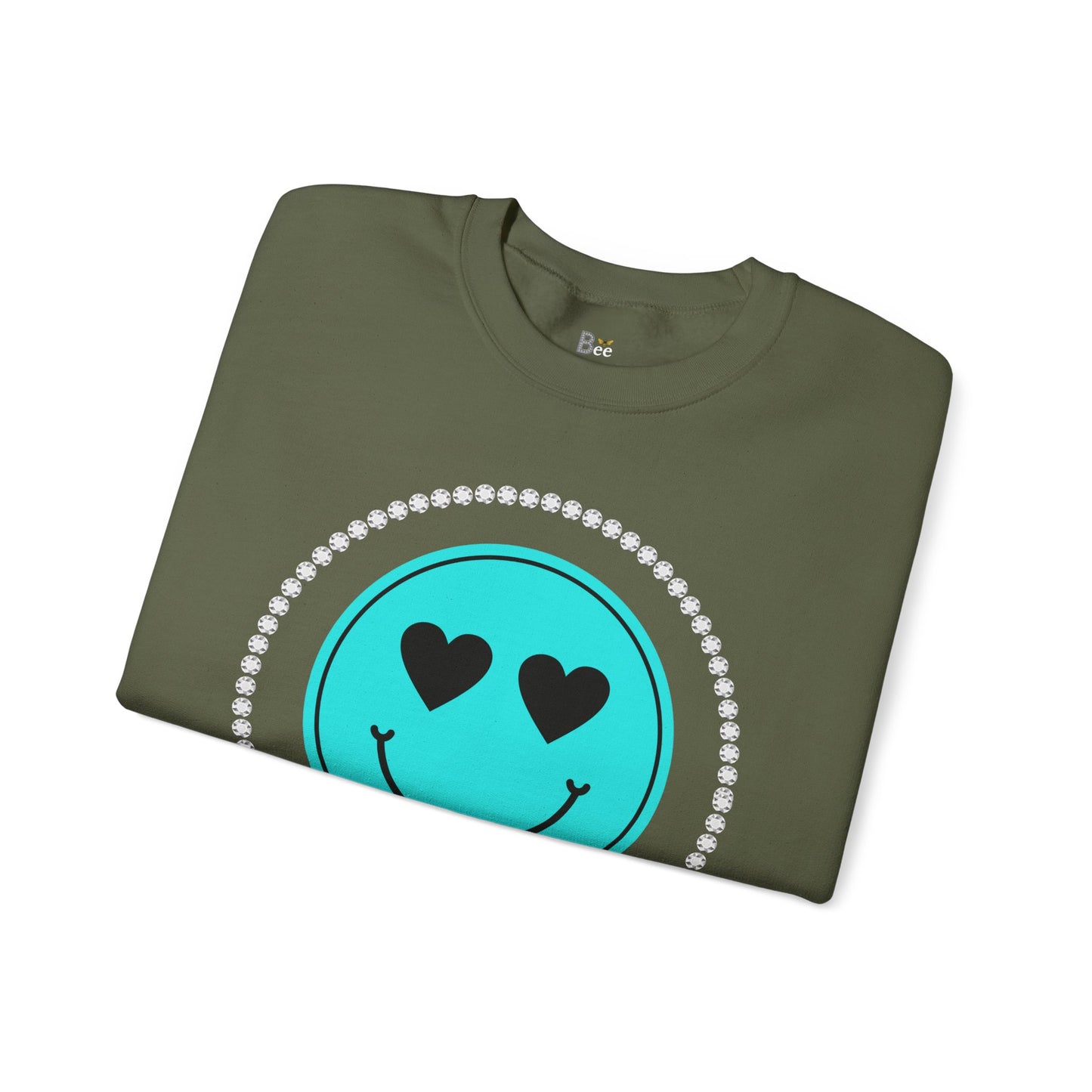 Bee Boujee - Boujee Smiley Face Turquoise in Diamonds Heavy Blend™ Dark Colors Crewneck Sweatshirt