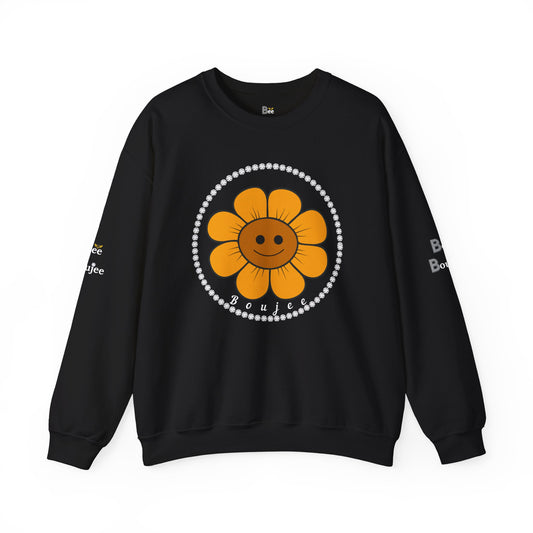 Boujee Flower Smiley Face Gold Light Brown - Heavy Blend™ Dark Colors Crewneck Sweatshirt