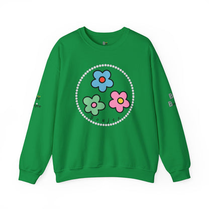 Boujee Mini Flowers Blue Pink Green - Heavy Blend™ Light Colors Crewneck Sweatshirt
