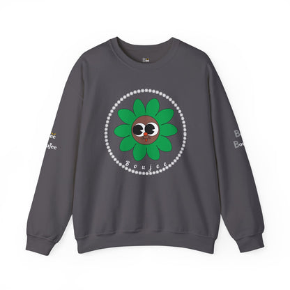 Boujee Flower Smiley Face Green Brown Wide-Eyed - Heavy Blend™ Dark Colors Crewneck Sweatshirt