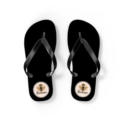 Bee Boujee Crowned-Bee BLACK Flip-Flops - SMALL