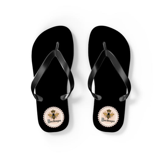 Bee Boujee Crowned-Bee BLACK Flip-Flops - SMALL