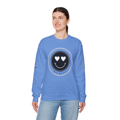 Boujee Smiley Face Heart Eyes Black - Heavy Blend™ Light Colors Crewneck Sweatshirt