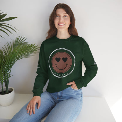 Boujee Smiley Face Brown Heart Eyes - Heavy Blend™ Dark Colors Crewneck Sweatshirt