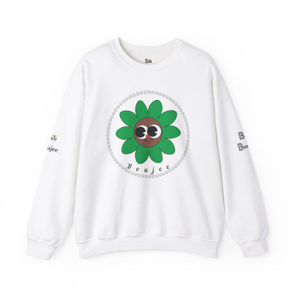 Boujee Flower Smiley Face Green Brown Wide-Eyed - Heavy Blend™ Light Colors Crewneck Sweatshirt