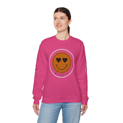 Boujee Smiley Face Heart Eyes Brown - Heavy Blend™ Light Colors Crewneck Sweatshirt