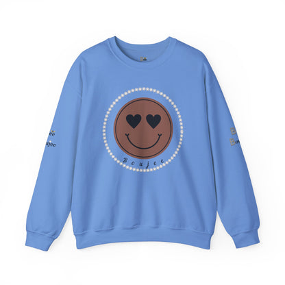 Boujee Smiley Face Heart Eyes Brown - Heavy Blend™ Light Colors Crewneck Sweatshirt