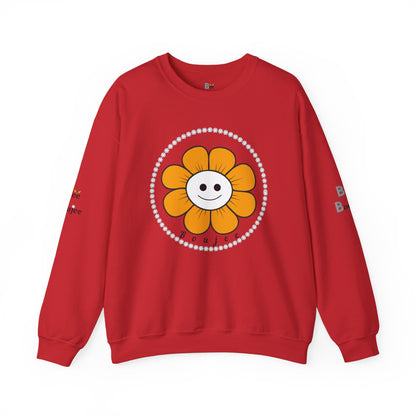 Boujee Flower Smiley Face Gold White - Heavy Blend™ Light Colors Crewneck Sweatshirt