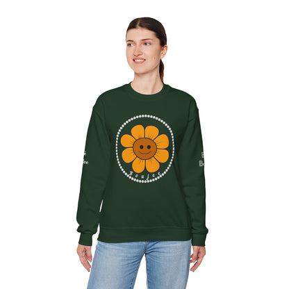 Boujee Flower Smiley Face Gold Light Brown - Heavy Blend™ Dark Colors Crewneck Sweatshirt